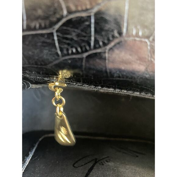 Genny Leather Shoulder Bag Black Croc Embossed Made in Italy Gold Hardware-Card - Picture 10 of 16